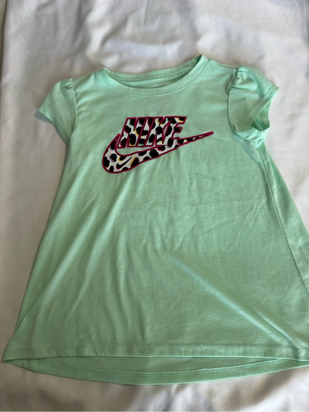 Nike Mint Green Girls' Graphic Tee with Leopard Logo
